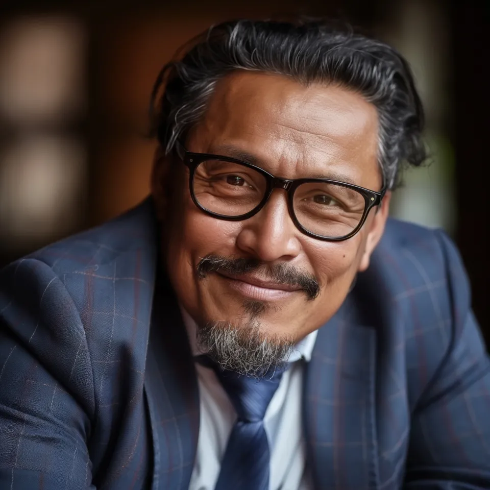 Homem português de óculos no escritório